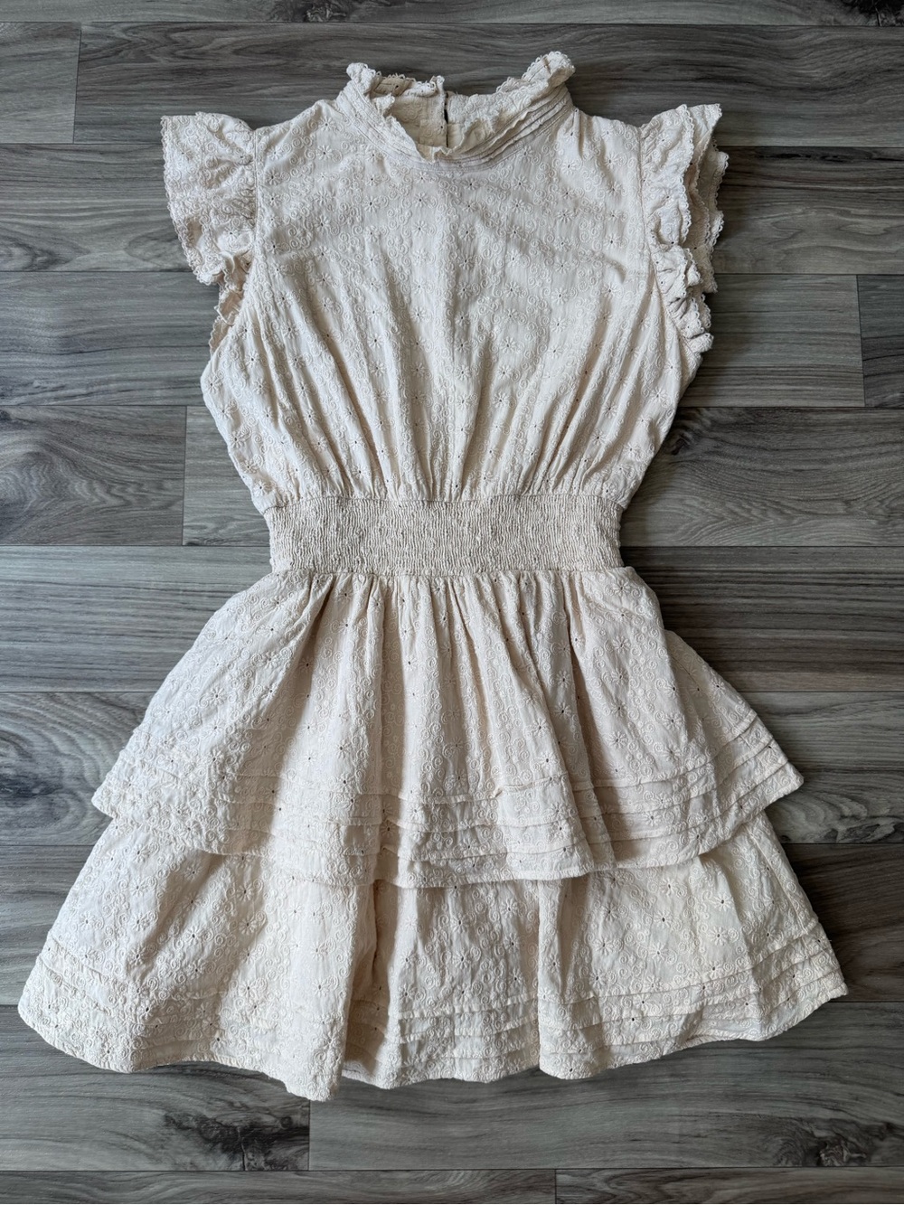 Cleobella Venita Eyeless Lace Mini Dress Tiered Cream Size Medium